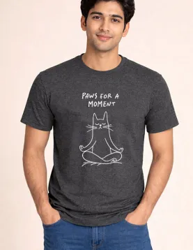 Cute Meditating Cat Graphic Printed Cotton T-Shirt