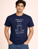 Cute Meditating Cat Graphic Printed Cotton T-Shirt