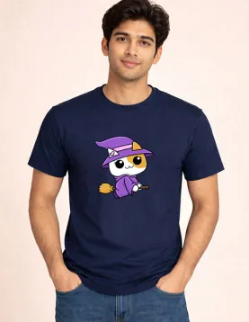 Adorable Witch Kitty Cartoon Printed Casual T-Shirt
