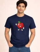 Happy Apple Cartoon Graphic Cotton T-Shirt