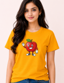 Happy Apple Cartoon Graphic Cotton T-Shirt