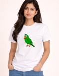Cute Green Parrot Cartoon Cotton T-Shirt