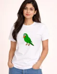 Cute Green Parrot Cartoon Cotton T-Shirt