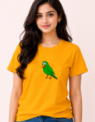 Cute Green Parrot Cartoon Cotton T-Shirt