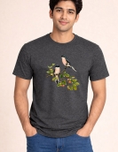 Vintage Birds on Blossom Branch Printed Casual Cotton T-Shirt