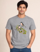 Vintage Birds on Blossom Branch Printed Casual Cotton T-Shirt