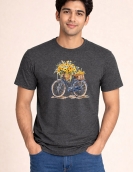 Sunny Blossom Bicycle Graphic Premium Cotton Casual Tee