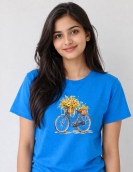 Sunny Blossom Bicycle Graphic Premium Cotton Casual Tee