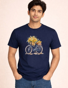 Sunny Blossom Bicycle Graphic Premium Cotton Casual Tee