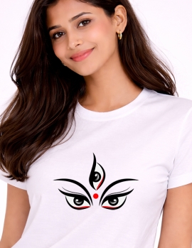 Spiritual Goddess Eyes Trishul Inspired White Cotton Tee