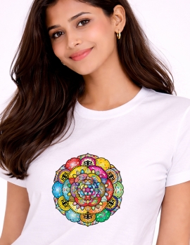 Colorful Om Mandala Spiritual Graphic White Cotton T-Shirt