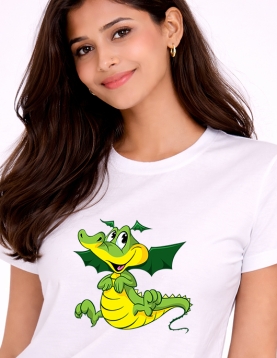 Playful Baby Dragon Print Cotton T-Shirt