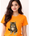 Women’s Artistic Cat Print Casual Wear T-Shirt