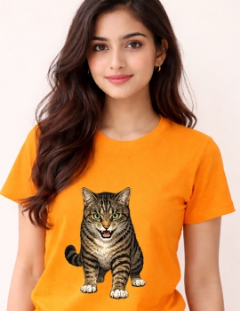 Women’s Artistic Cat Print Casual Wear T-Shirt