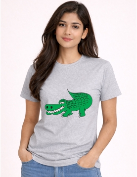 Casual Summer Graphic Tee - Smiling Crocodile Design