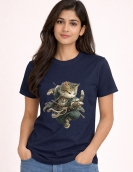 Samurai Cat Graphic Printed T-Shirt – Warrior Style Tee