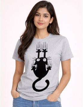 Cute Cartoon Cat Falling Graphic Cotton T-Shirt