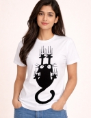 Cute Cartoon Cat Falling Graphic Cotton T-Shirt