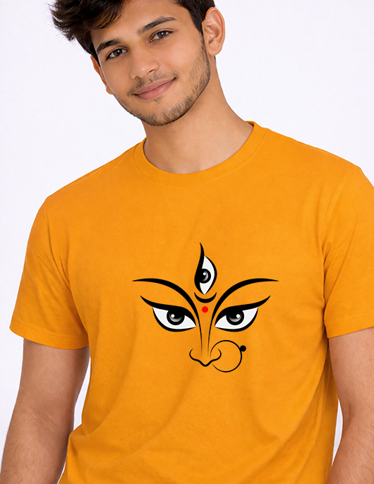 Minimal Goddess Durga Eye Design Cotton T-Shirt