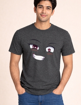 Playful Anime Reaction Graphic Round Neck Tee