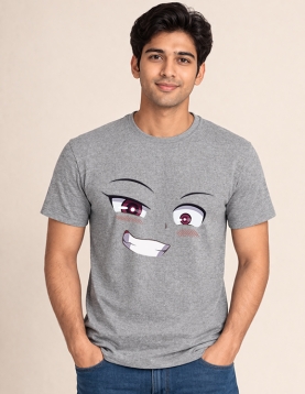 Playful Anime Reaction Graphic Round Neck Tee