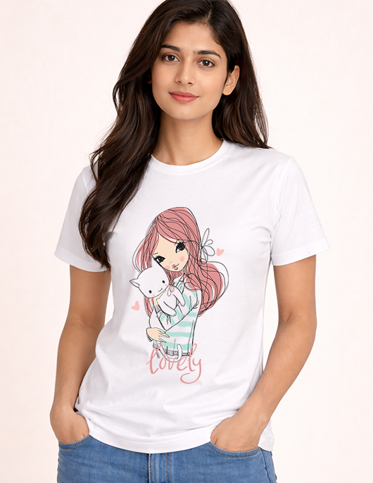 Anime Girl and Cat Graphic Streetwear Tee