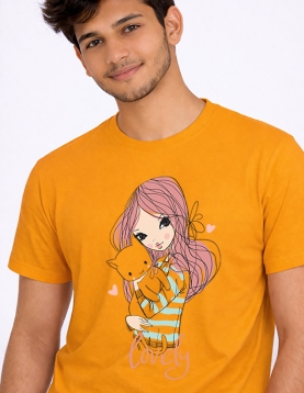 Anime Girl and Cat Graphic Streetwear Tee