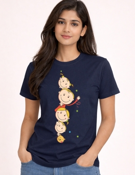 Playful Kids Faces Printed Casual T-Shirt