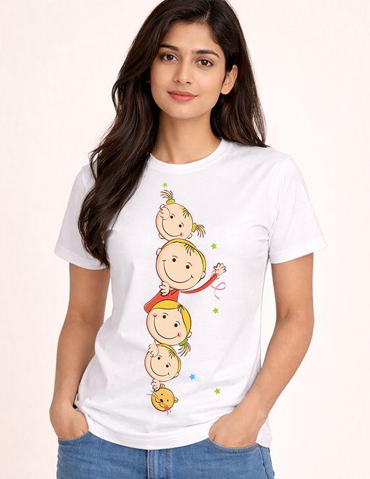 Playful Kids Faces Printed Casual T-Shirt