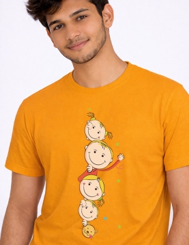 Playful Kids Faces Printed Casual T-Shirt