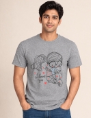 Cute Couple Scooter Love Print Cotton T-Shirt