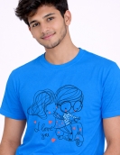 Cute Couple Scooter Love Print Cotton T-Shirt