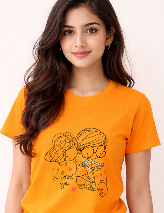 Cute Couple Scooter Love Print Cotton T-Shirt