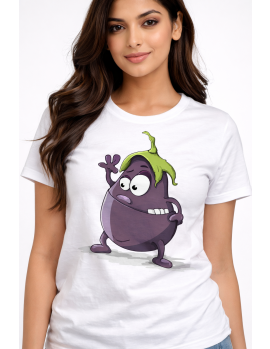 Playful Purple Veggie Cartoon Casual T-Shirt