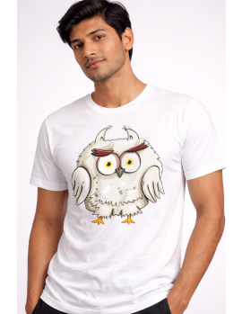 Fierce Owl Print Stylish Casual White T-Shirt