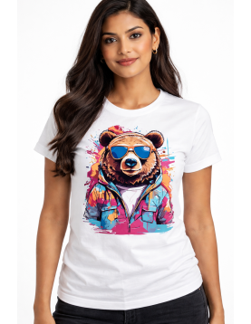 Uniwear Modern Art Bear Streetwear White T-Shirt