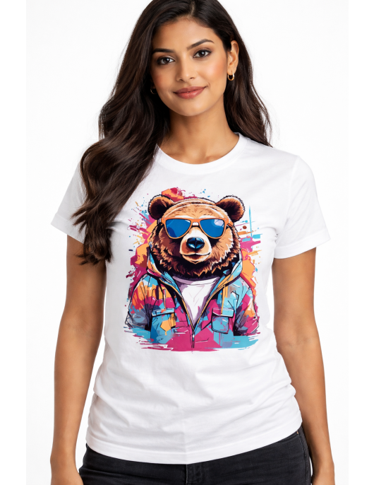 Uniwear Modern Art Bear Streetwear White T-Shirt