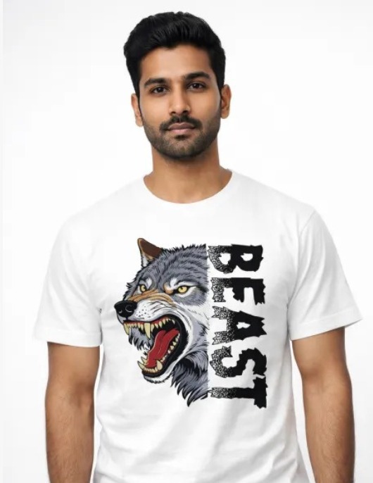 Uniwear Beast Wolf Graphic Printed Cotton T-Shirt