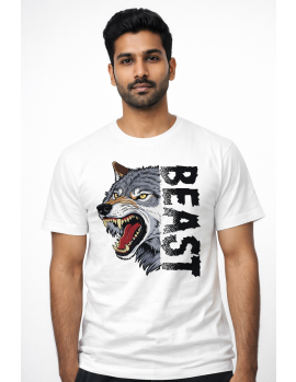 Savage Wolf “BEAST” Print Cotton T-Shirt