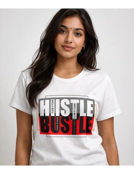 Motivation Hustle Print Tee – White Casual Daily Wear
